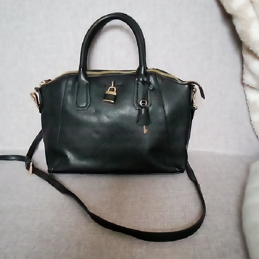 Nine West Black Satchel with Gold-Tone Hardware